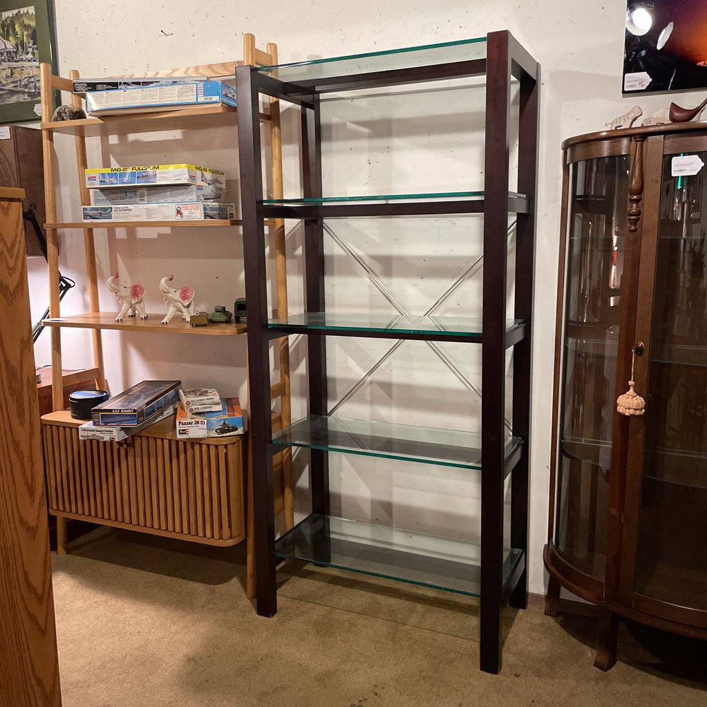 Black Wood w/Glass Shelves Etagere C BOOKSHELVES