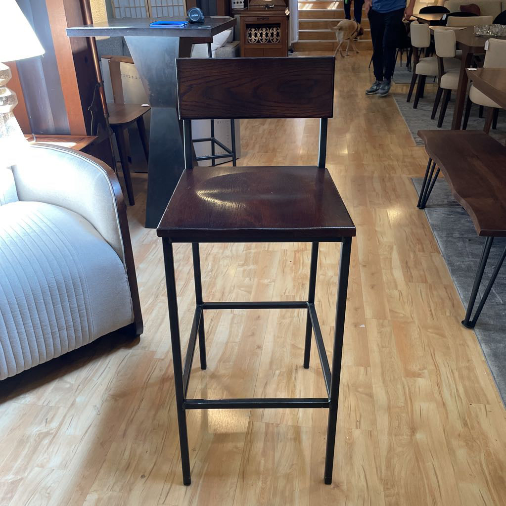 Black Metal Frame Dark Oak Stool C STOOLS