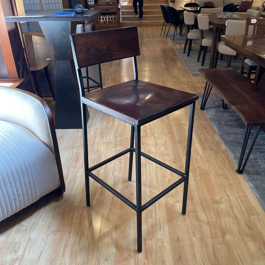 Black Metal Frame Dark Oak Stool C STOOLS