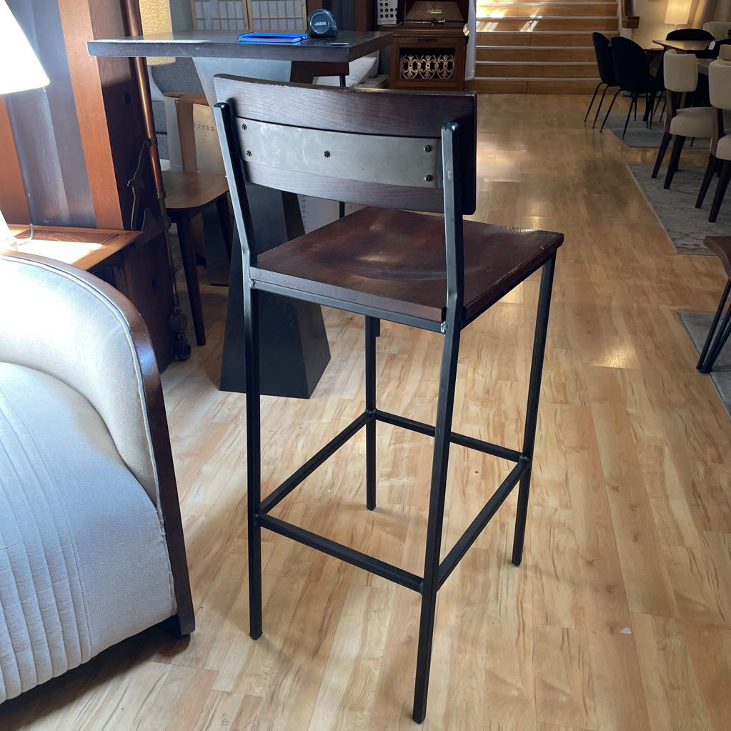 Black Metal Frame Dark Oak Stool C STOOLS