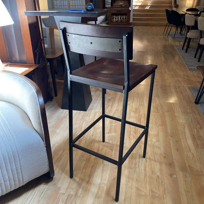 Black Metal Frame Dark Oak Stool C STOOLS