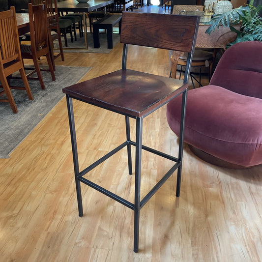 Black Metal Frame Dark Oak Stool C STOOLS