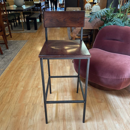 Black Metal Frame Dark Oak Stool C STOOLS