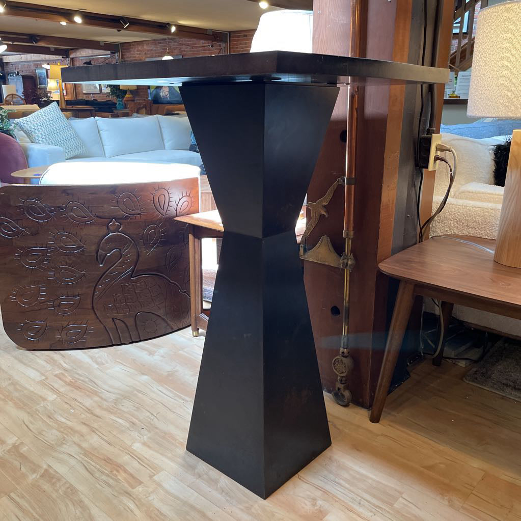 Geometric Black Stand Dark Wood Bar Table C DINING TABLES