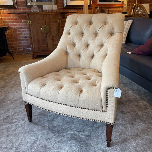 Wheat Fabric Tufted Arm Chair w/ Leather Back U ACCENT CHAIRS