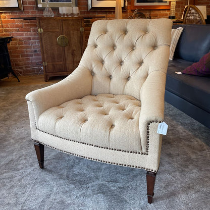 Wheat Fabric Tufted Arm Chair w/ Leather Back