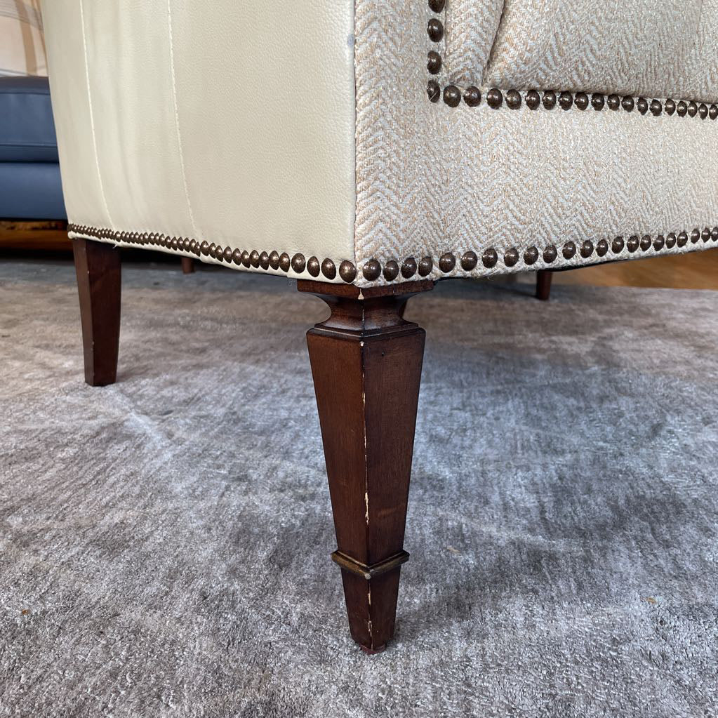 Wheat Fabric Tufted Arm Chair w/ Leather Back