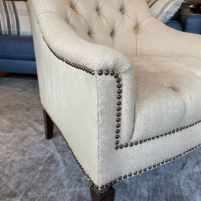 Wheat Fabric Tufted Arm Chair w/ Leather Back