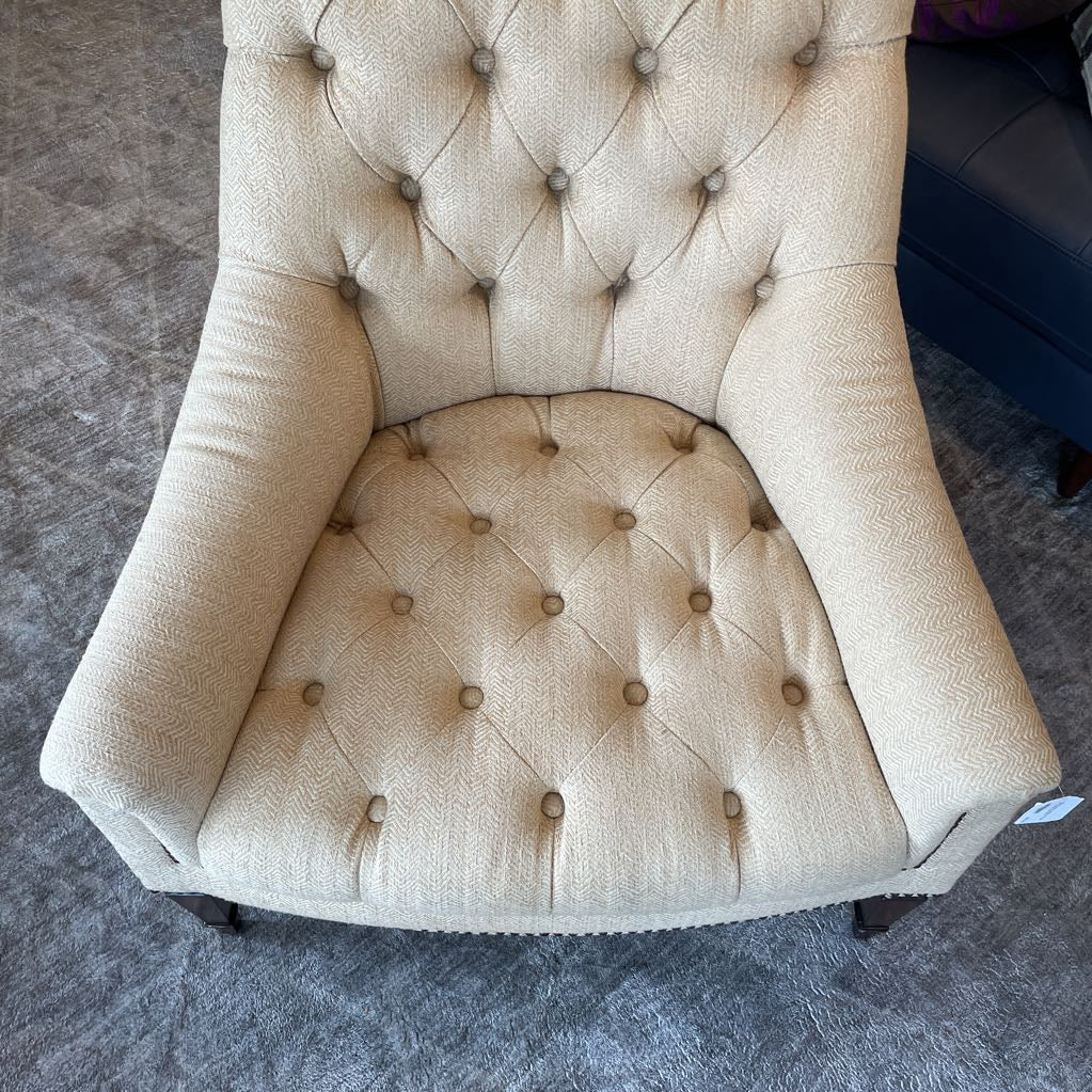 Wheat Fabric Tufted Arm Chair w/ Leather Back