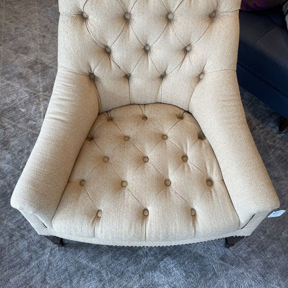 Wheat Fabric Tufted Arm Chair w/ Leather Back