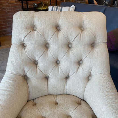 Wheat Fabric Tufted Arm Chair w/ Leather Back