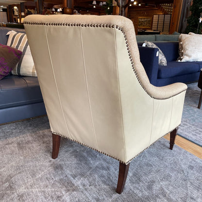 Wheat Fabric Tufted Arm Chair w/ Leather Back