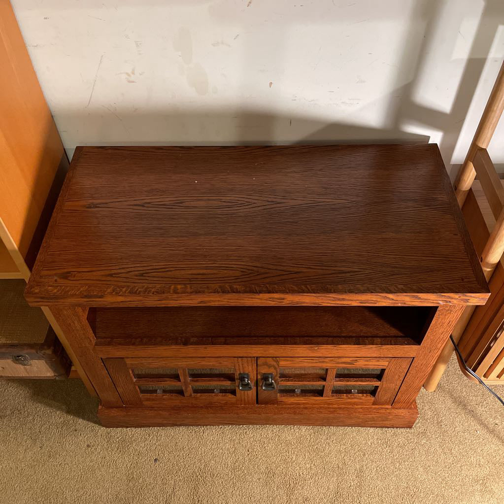 Oak Craftsmen Style 2 Door Glass Paned Media Console