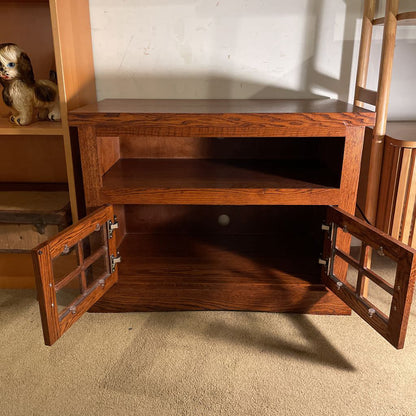 Oak Craftsmen Style 2 Door Glass Paned Media Console