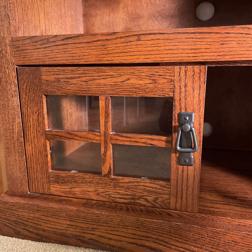 Oak Craftsmen Style 2 Door Glass Paned Media Console
