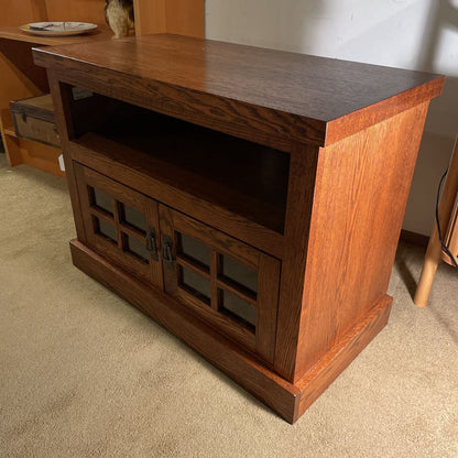 Oak Craftsmen Style 2 Door Glass Paned Media Console
