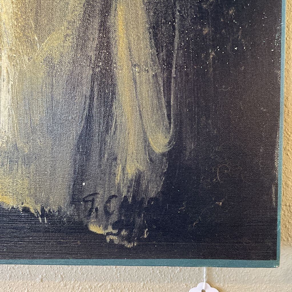 Blue Tinted Still Life With Bottles, Florals, and Top Numbered Print