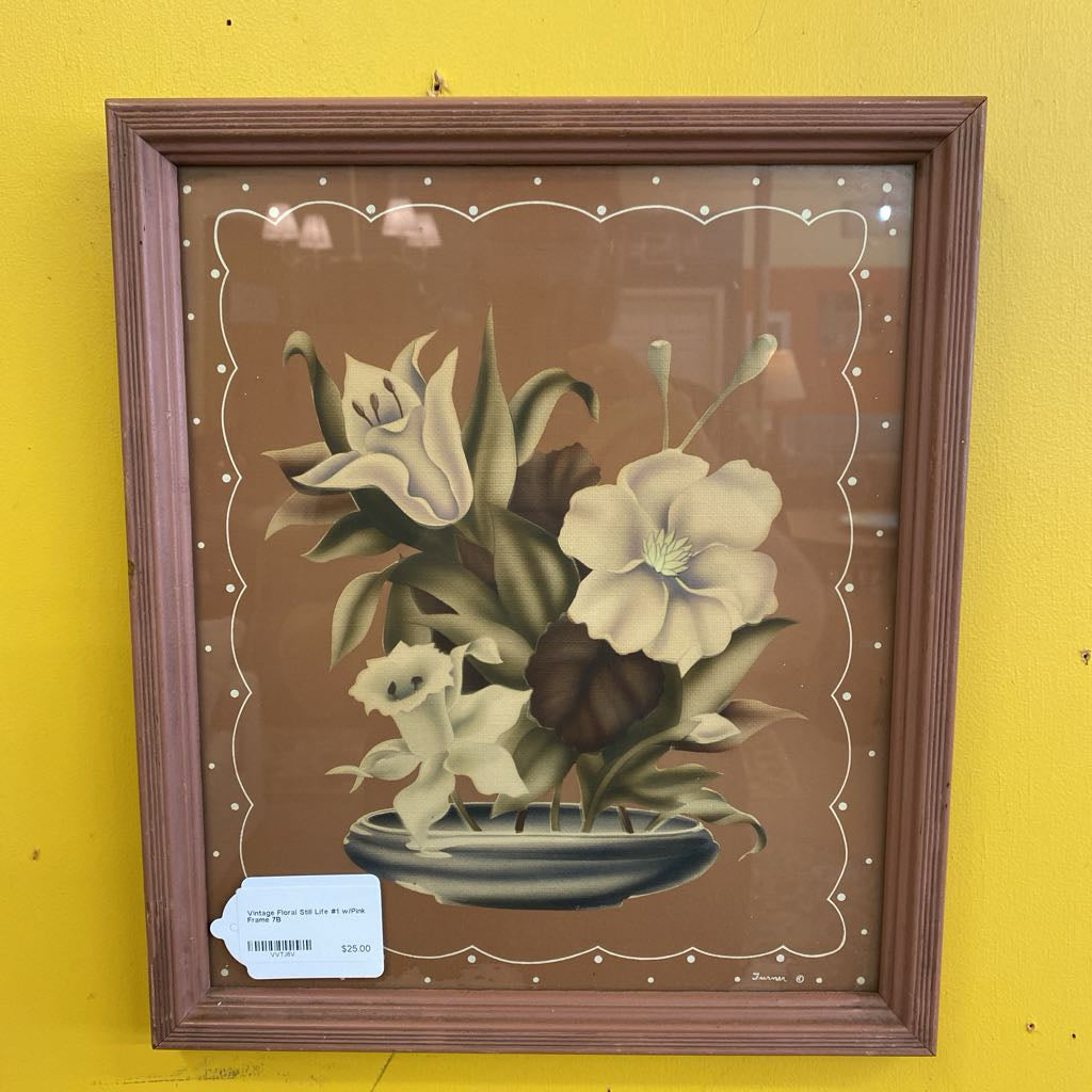 Vintage Floral Still Life #1 w/Pink Frame