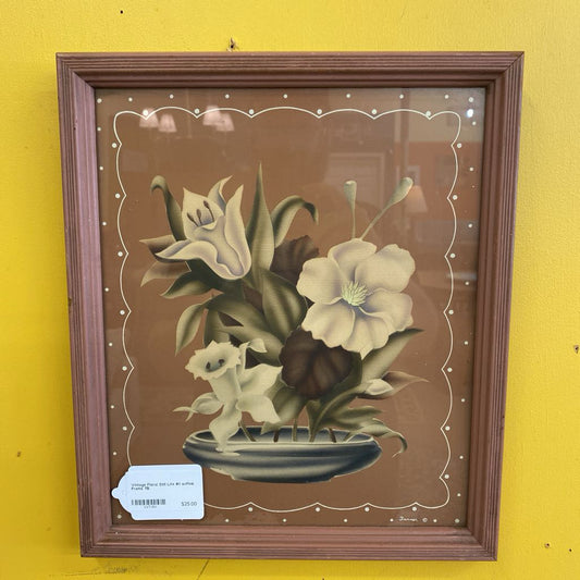 Vintage Floral Still Life #1 w/Pink Frame ART