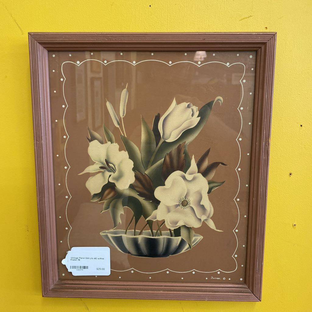 Vintage Floral Still Life #2 w/Pink Frame
