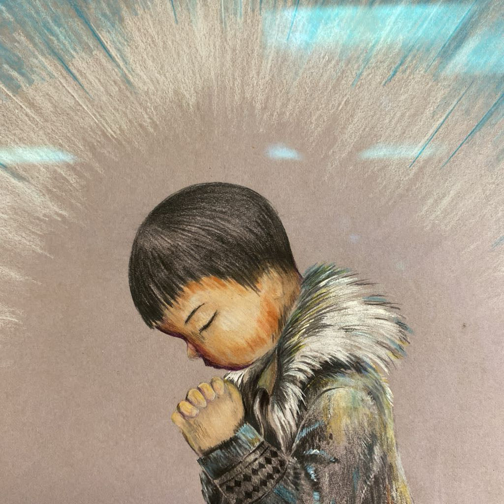 Vintage Inuit Praying Child Art
