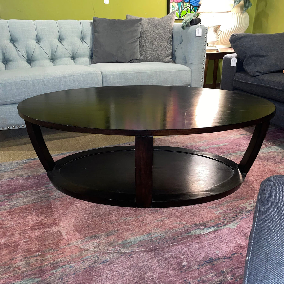 Black Wood Oval 2 Tier Coffee Table C COFFEE TABLES