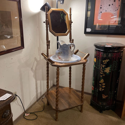 Vintage Victorian Style Wash Stand w/ Barley Twist Legs & Blue Basin