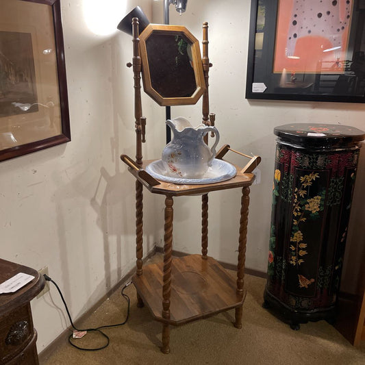 Vintage Victorian Style Wash Stand w/ Barley Twist Legs & Blue Basin UNIQUE FINDS