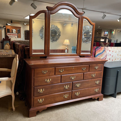 Sumter Cabinet Co. 8 Drawer Lowboy Dresser w/ Tri Fold Mirror