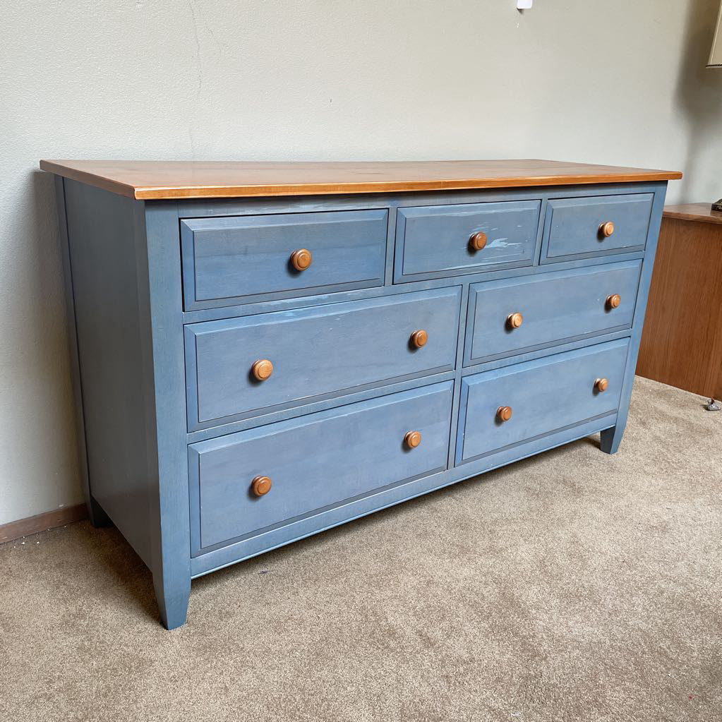 Ethan Allen Rustic Blue Lowboy Dresser