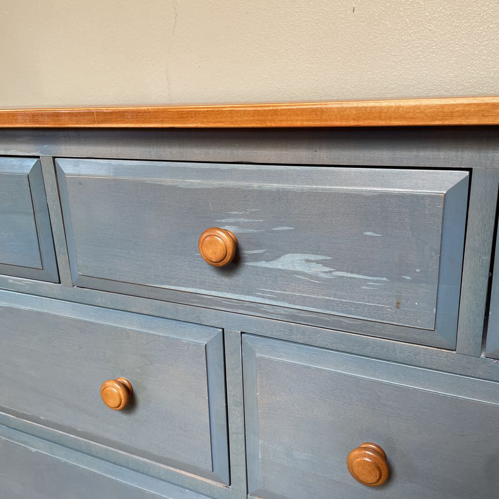 Ethan Allen Rustic Blue Lowboy Dresser