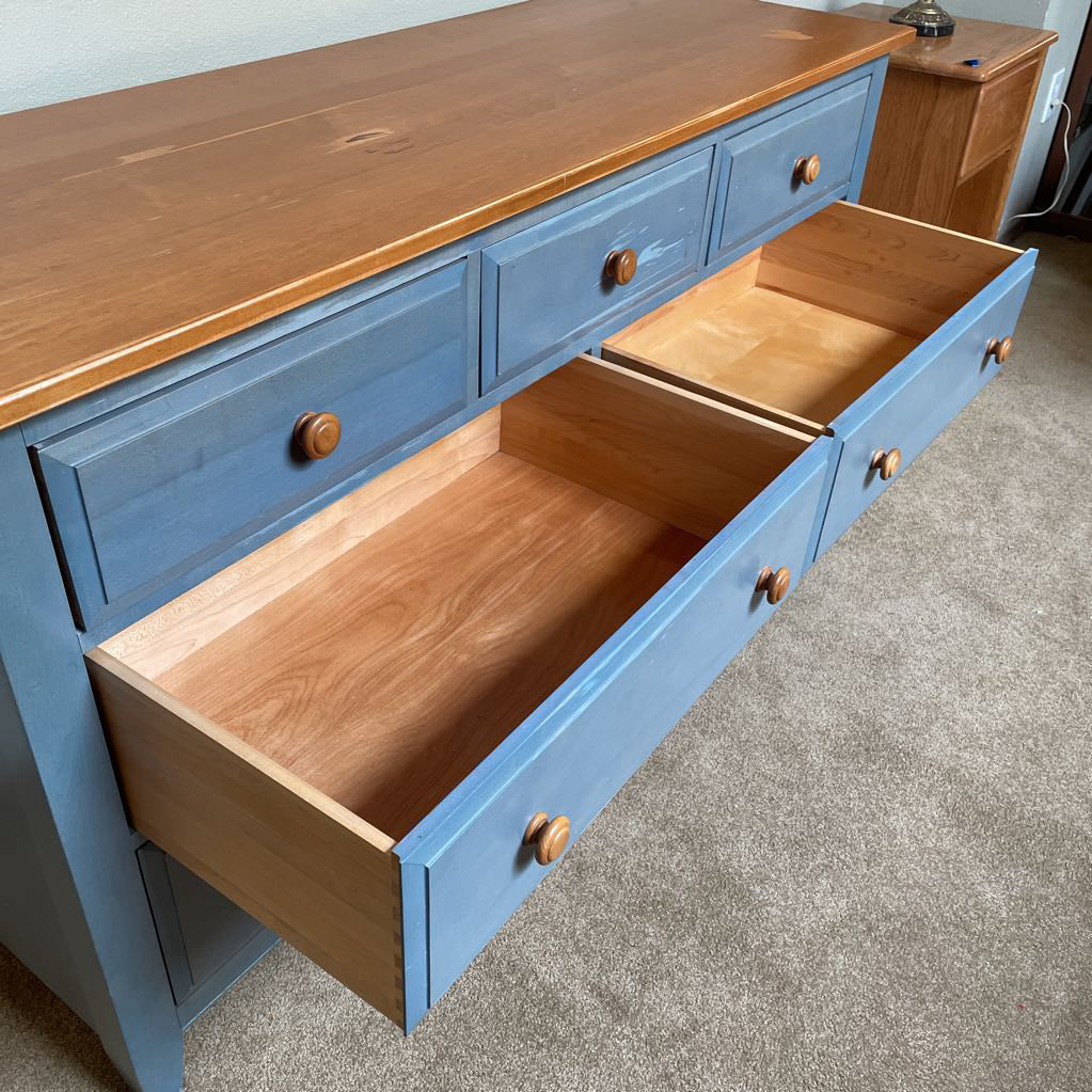 Ethan Allen Rustic Blue Lowboy Dresser