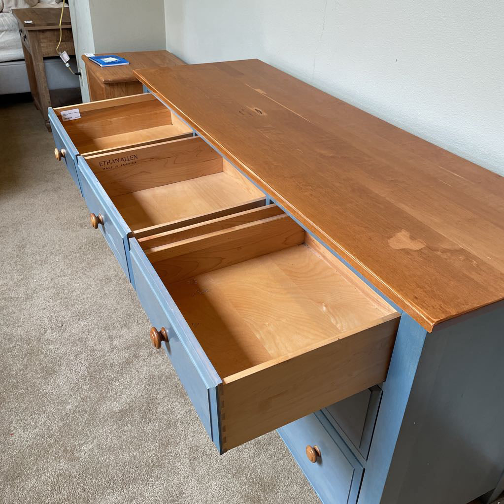 Ethan Allen Rustic Blue Lowboy Dresser