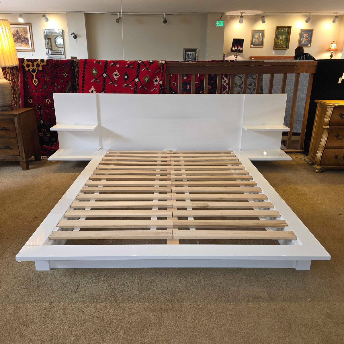 CB2 White Andes Queen Bed Frame w/ Nightstands