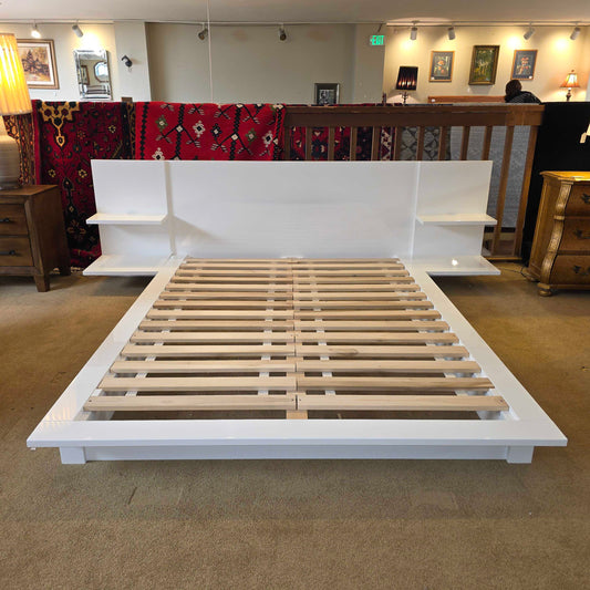 CB2 White Andes Queen Bed Frame w/ Nightstands