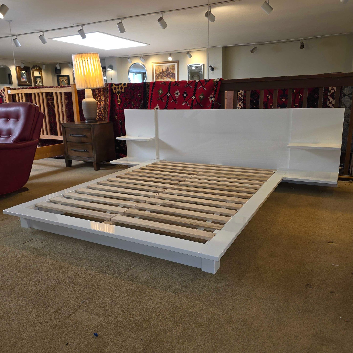 CB2 White Andes Queen Bed Frame w/ Nightstands