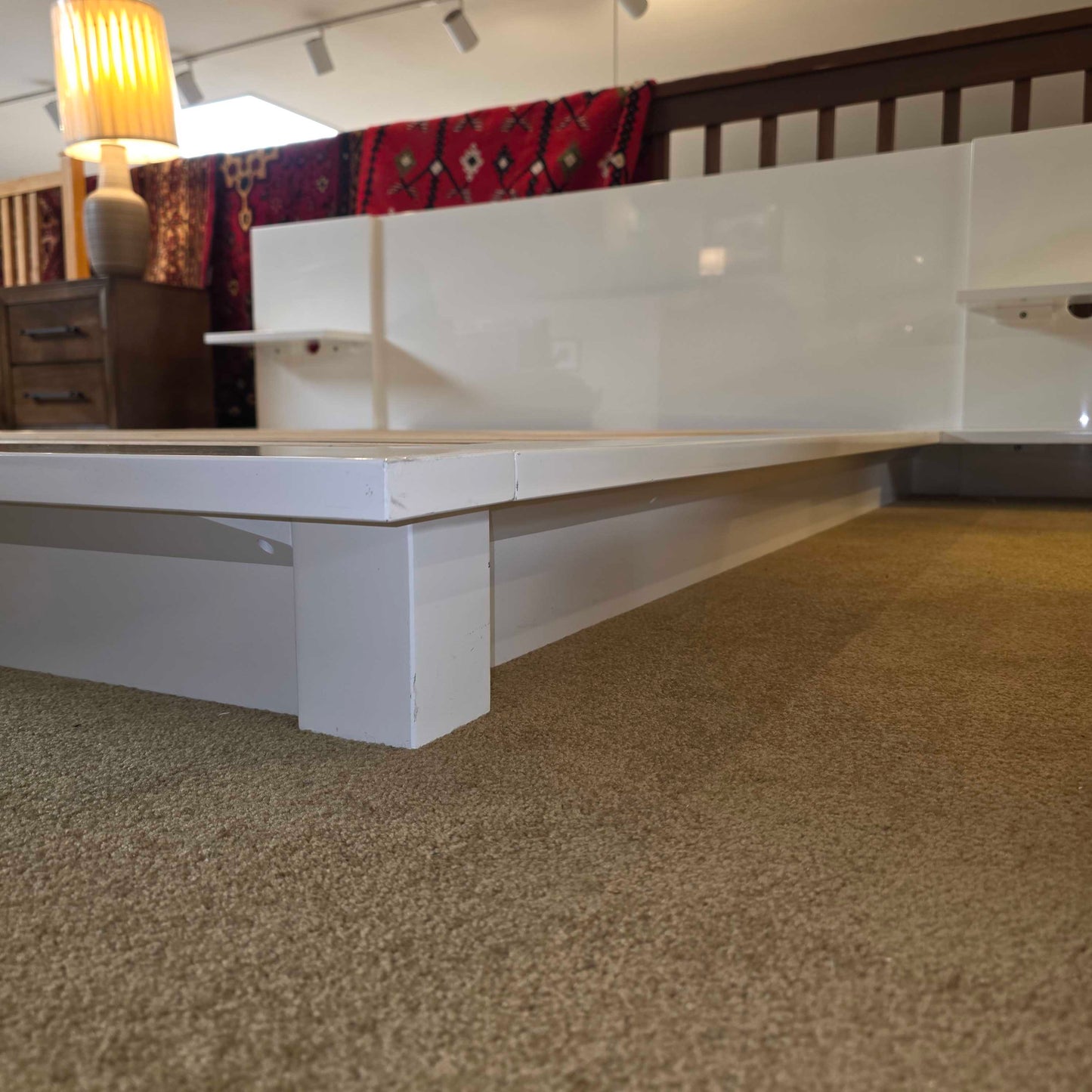 CB2 White Andes Queen Bed Frame w/ Nightstands