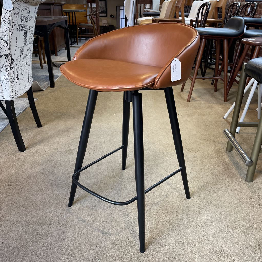 Room & Board Camel Leather Swivel Stool