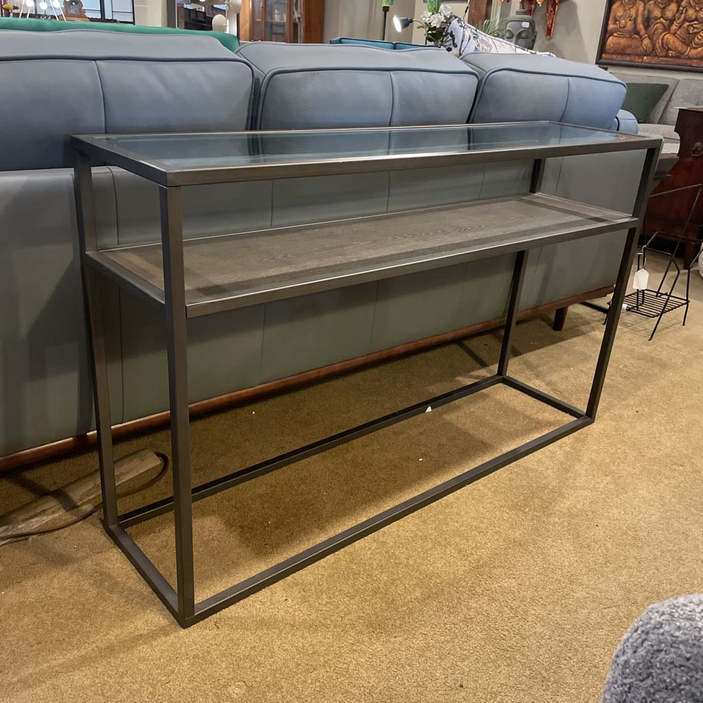 Crate & Barrel Metal Frame Glass Top Console