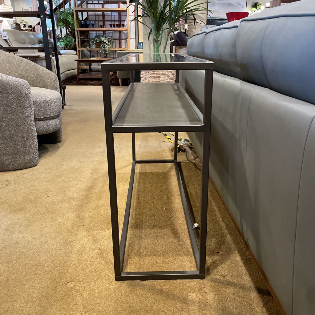 Crate & Barrel Metal Frame Glass Top Console