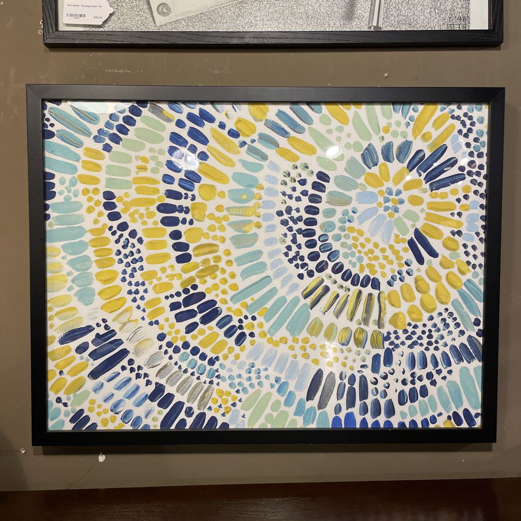 Sunburst Paint Strokes Print - Blue/Yellow/Teal