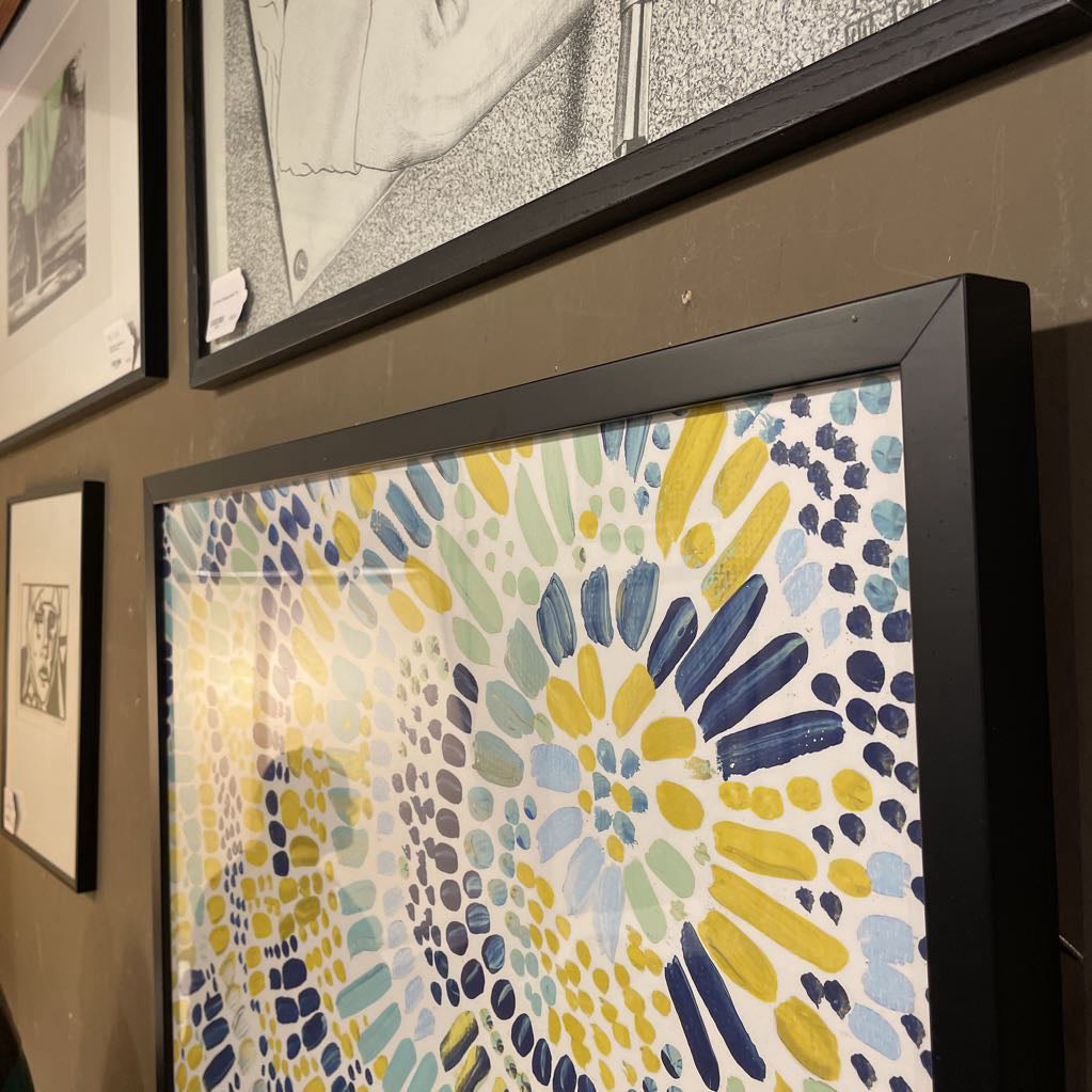 Sunburst Paint Strokes Print - Blue/Yellow/Teal