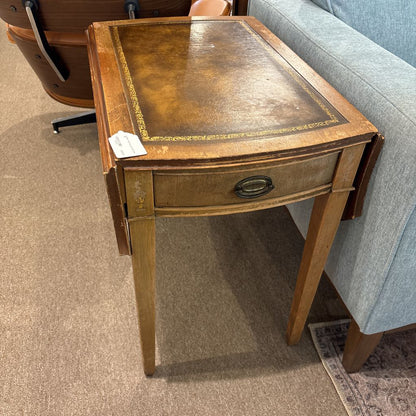Leather Top Drop Leaf End Table