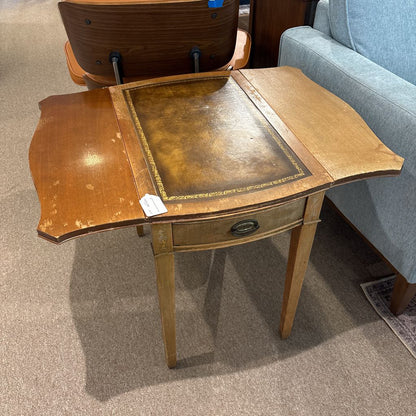 Leather Top Drop Leaf End Table