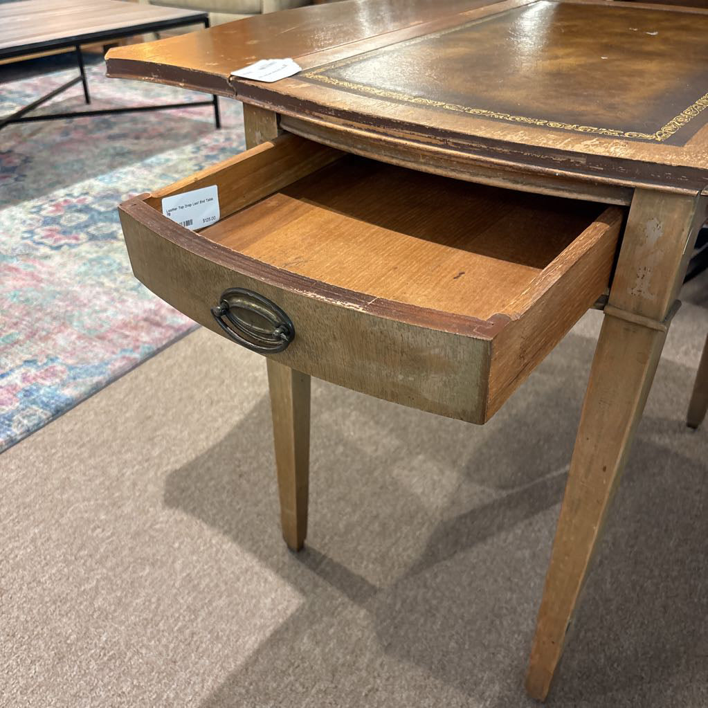 Leather Top Drop Leaf End Table