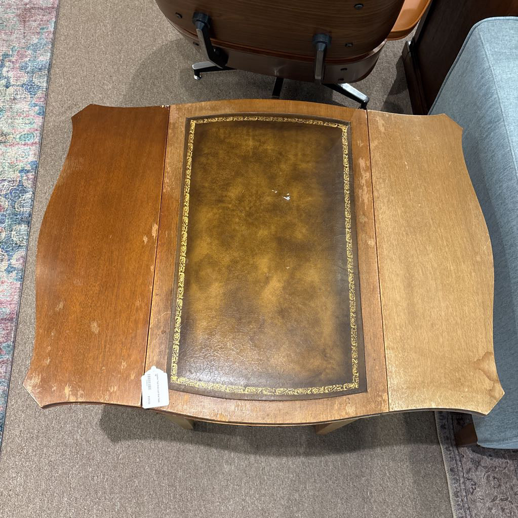 Leather Top Drop Leaf End Table