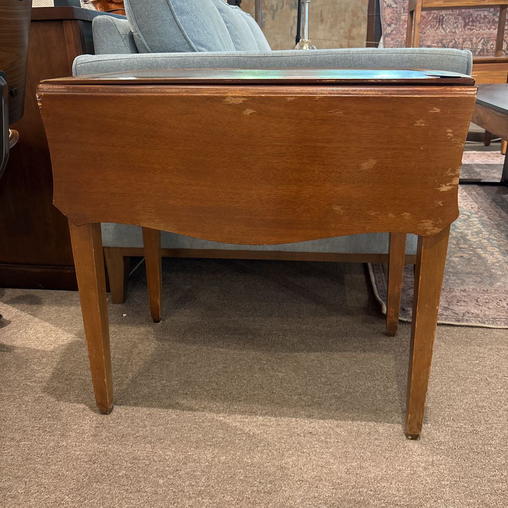 Leather Top Drop Leaf End Table