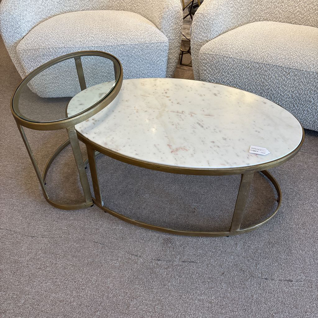 Oval Marble Coffee Table w/ Nesting Glass Table