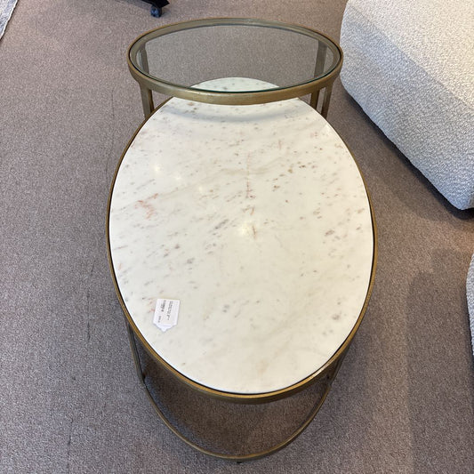 Oval Marble Coffee Table w/ Nesting Glass Table C COFFEE TABLES