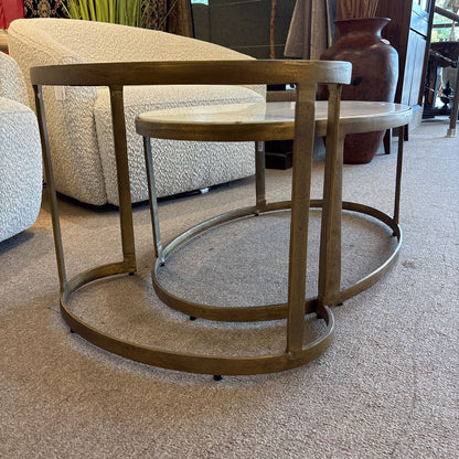 Oval Marble Coffee Table w/ Nesting Glass Table